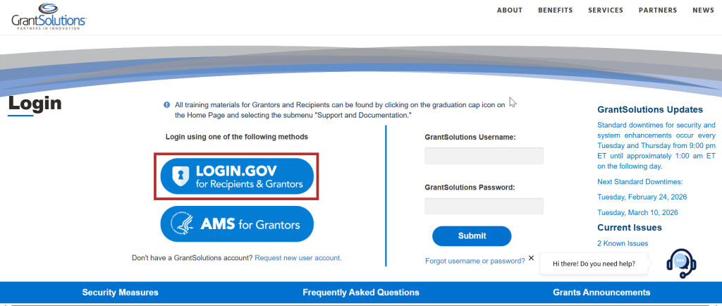 Login screen with Login.gov button