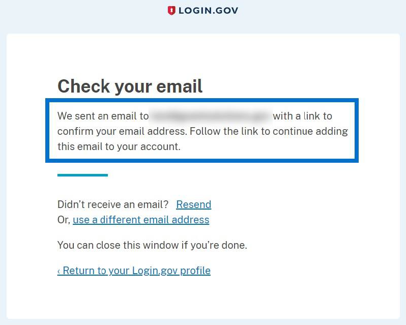 Check your email screen with instructions to click a link to confirm your email address that was added.